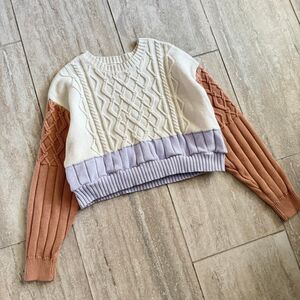 Pacsun Kendall & Kylie Cream cable knit chunky Colorblock cropped Sweater Sz M